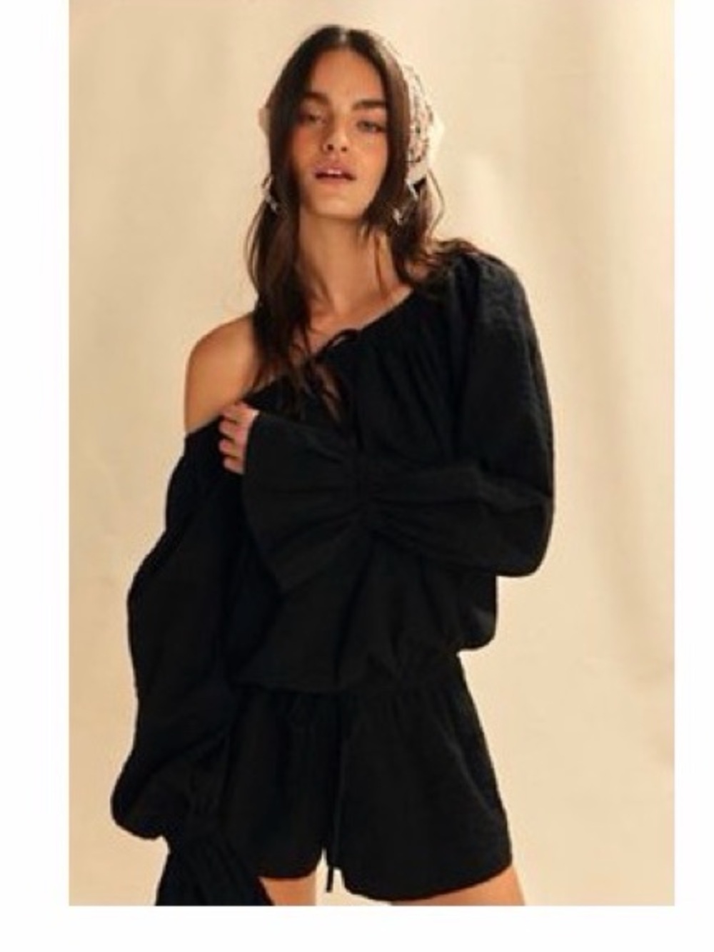 Free People Black Off-Shoulder Long Sleeve Bodysuit